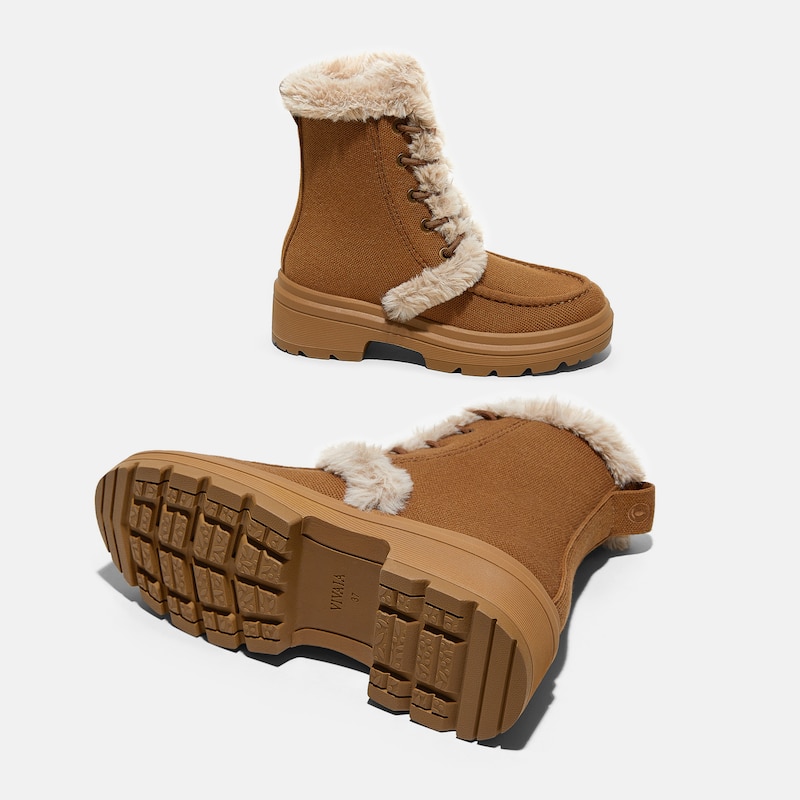 Faux Fur Water-Repellent Lightweight Warm Boots (Terry), CARAMEL WOOL WATER PRF, EU40 | VIVAIA