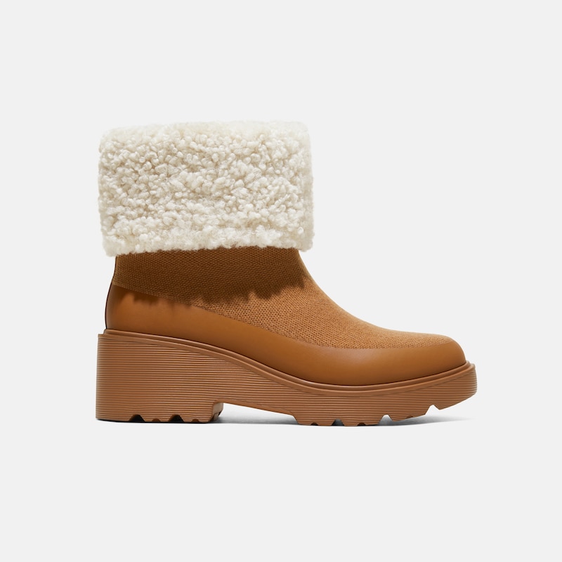 Faux Fur Platform Chunky Wedge Boots (Elaine), CARAMEL WOOL, EU38 | VIVAIA