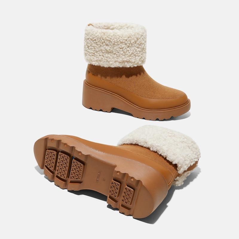 Faux Fur Platform Chunky Wedge Boots (Elaine), CARAMEL WOOL, EU38 | VIVAIA
