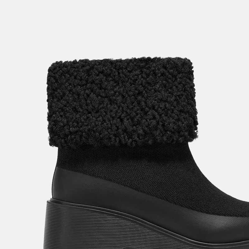 Faux Fur Platform Chunky Wedge Boots(Elaine), BLACK WOOL, EU35 | VIVAIA