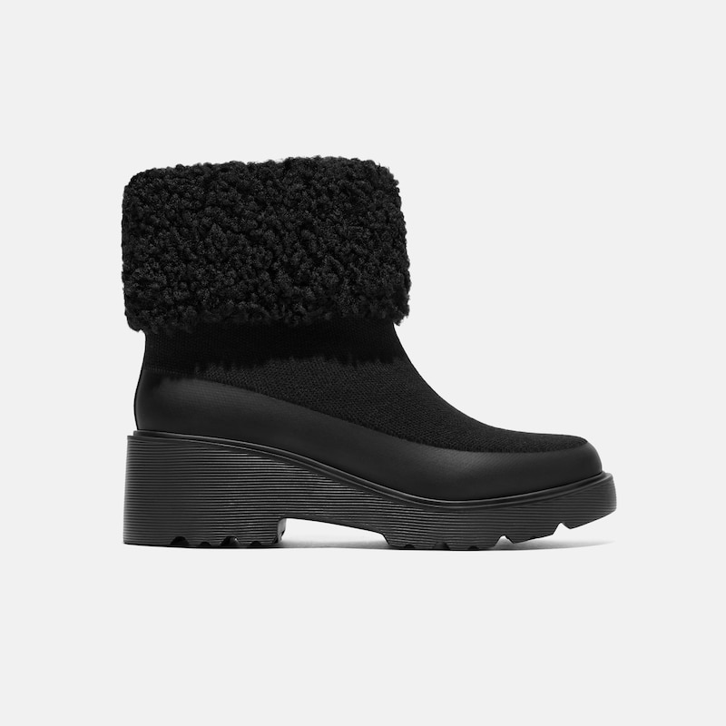 Faux Fur Platform Chunky Wedge Boots(Elaine), BLACK WOOL, EU35 | VIVAIA