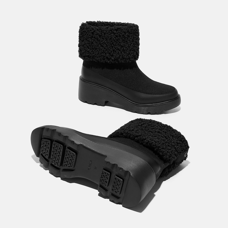 Faux Fur Platform Chunky Wedge Boots(Elaine), BLACK WOOL, EU35 | VIVAIA