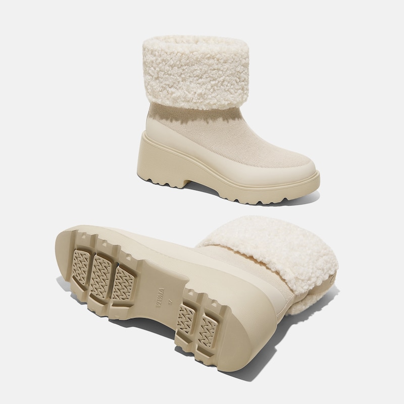 Faux Fur Platform Chunky Wedge Boots(Elaine), CREAM IVORY WOOL, EU36 | VIVAIA