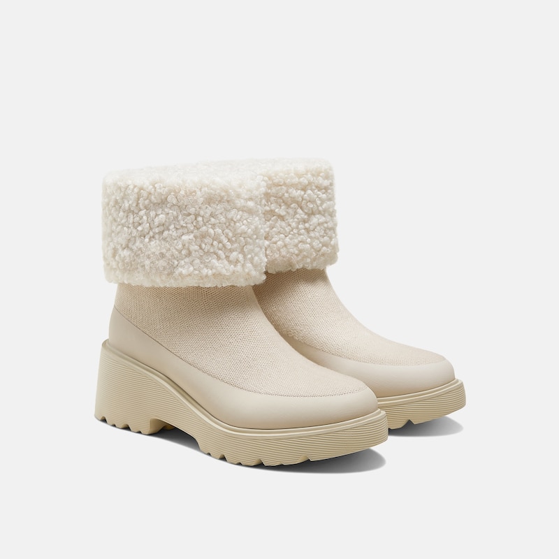 Faux Fur Platform Chunky Wedge Boots(Elaine), CREAM IVORY WOOL, EU36 | VIVAIA