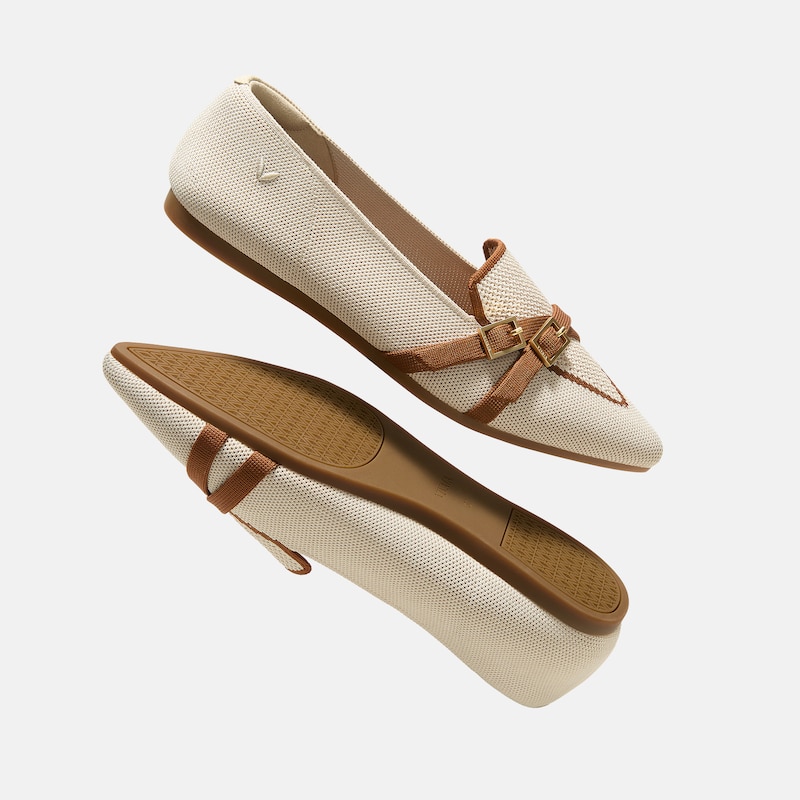 Pointed-Toe Aria Crisscross Loafers (Marvis), CREAM IVORY&DK CARAMEL, EU38.5 | VIVAIA