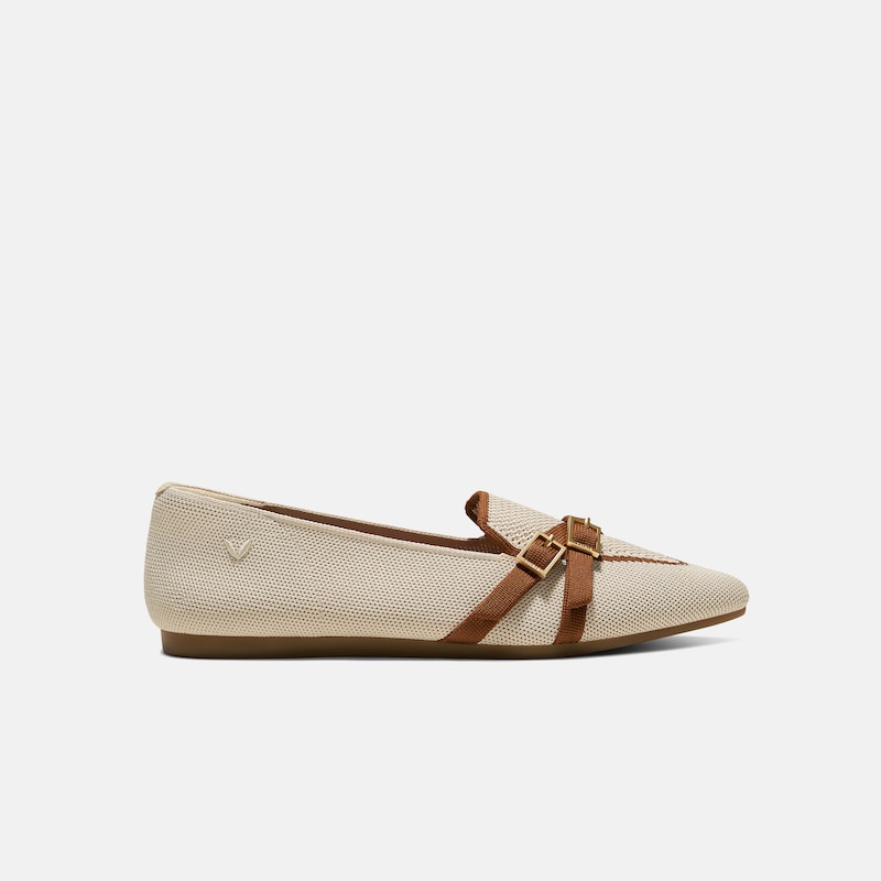Pointed-Toe Aria Crisscross Loafers (Marvis), CREAM IVORY&DK CARAMEL, EU38.5 | VIVAIA