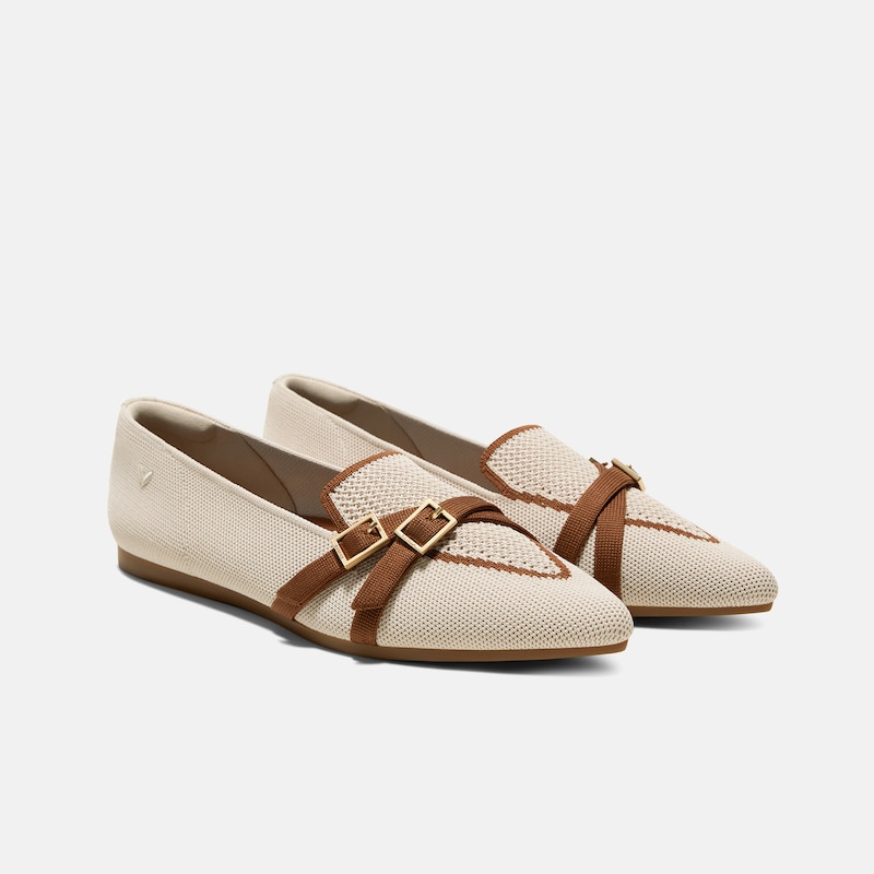 Pointed-Toe Aria Crisscross Loafers (Marvis), CREAM IVORY&DK CARAMEL, EU38.5 | VIVAIA