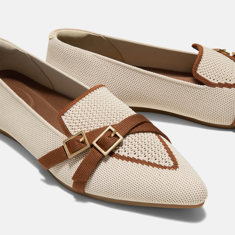 Pointed-Toe Aria Crisscross Loafers (Marvis), CREAM IVORY&DK CARAMEL, EU38.5 | VIVAIA