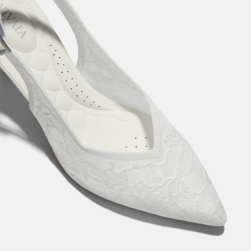 Pointed-Toe Lace Reborn™ Slingback Heels (Addison), WHITE LACE embroidery, EU39 | VIVAIA