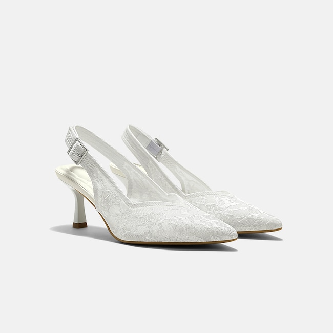 Pointed-Toe Lace Reborn™ Slingback Heels (Addison) - White Lace Embroidery
