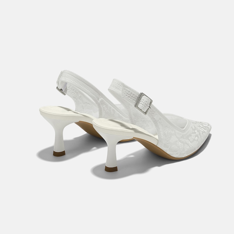 Pointed-Toe Lace Reborn™ Slingback Heels (Addison), WHITE LACE embroidery, EU39 | VIVAIA