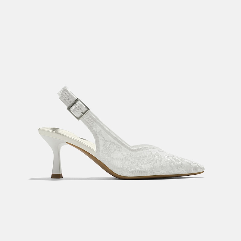 Pointed-Toe Lace Reborn™ Slingback Heels (Addison), WHITE LACE embroidery, EU39 | VIVAIA