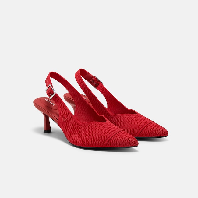 Pointed-Toe Slingback Heels (Addison) - Ruby  Red