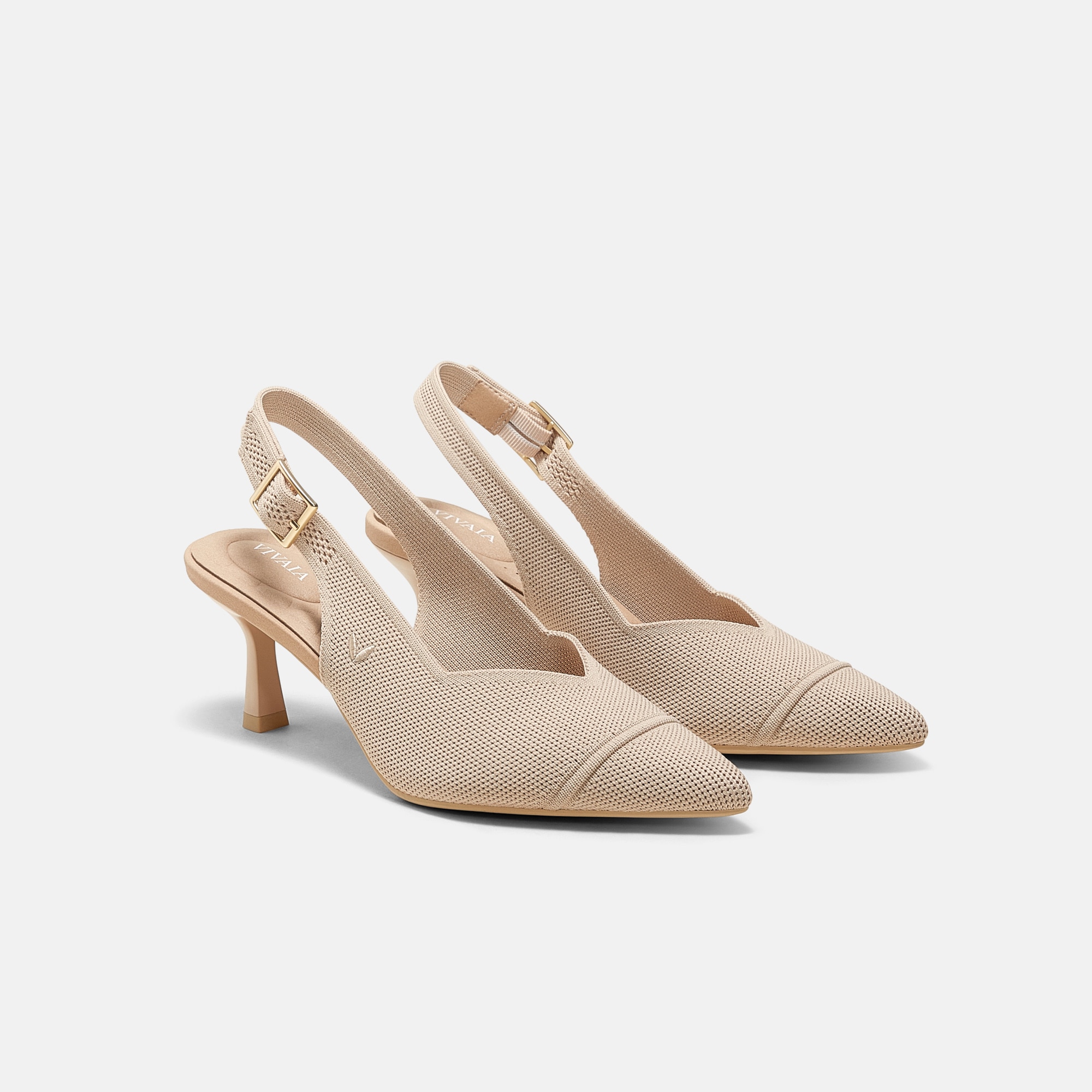 Pointed-Toe Slingback Heels (Addison) - Almond