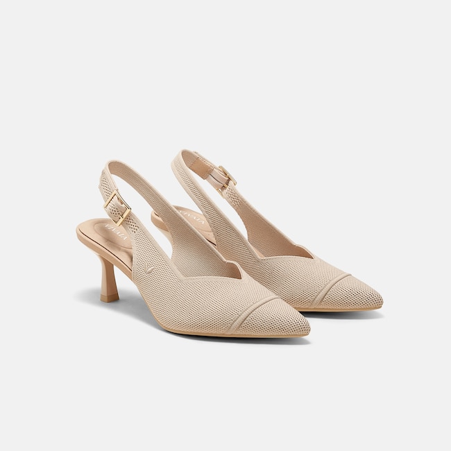 Pointed-Toe Slingback Heels (Addison) - Almond