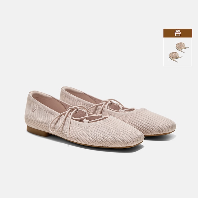 Square-Toe Lace-Up Mary Janes (Miley) - Ballet Blush French Stripe