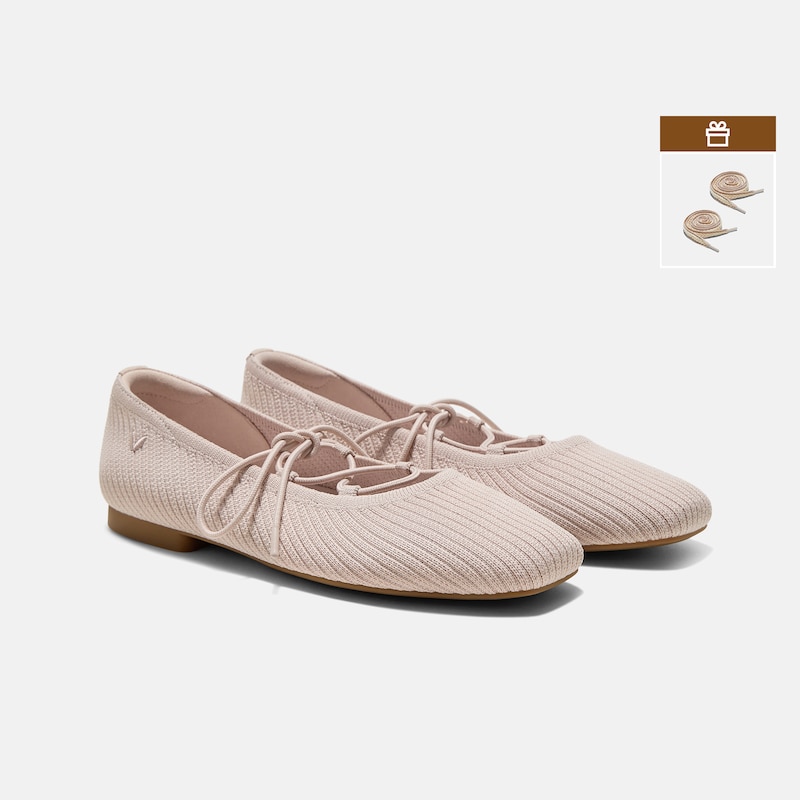 Square-Toe Lace-Up Mary Janes (Miley), BALLET BLUSH FRENCH STRIPE, EU37 | VIVAIA