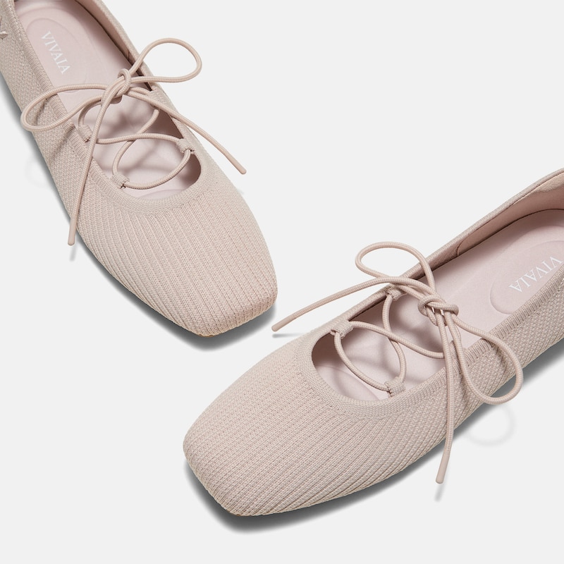 Square-Toe Lace-Up Mary Janes (Miley), BALLET BLUSH FRENCH STRIPE, EU37 | VIVAIA