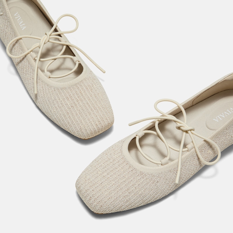 Square-Toe Lace-Up Mary Janes (Miley), GOLDEN PALE APRICOT FRENCH STRIPE, EU37 | VIVAIA