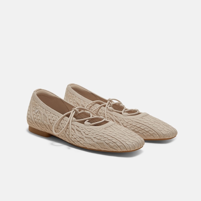 Square-Toe Lace Up Mary-Jane (Miley) - Almond Cable Knit