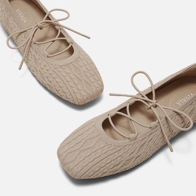 Square-Toe Lace Up Mary-Jane (Miley), ALMOND CABLE KNIT, EU41.5 | VIVAIA