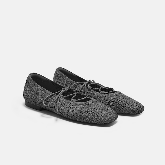 Square-Toe Lace Up Mary-Jane (Miley) - Rich Grey Cable Knit