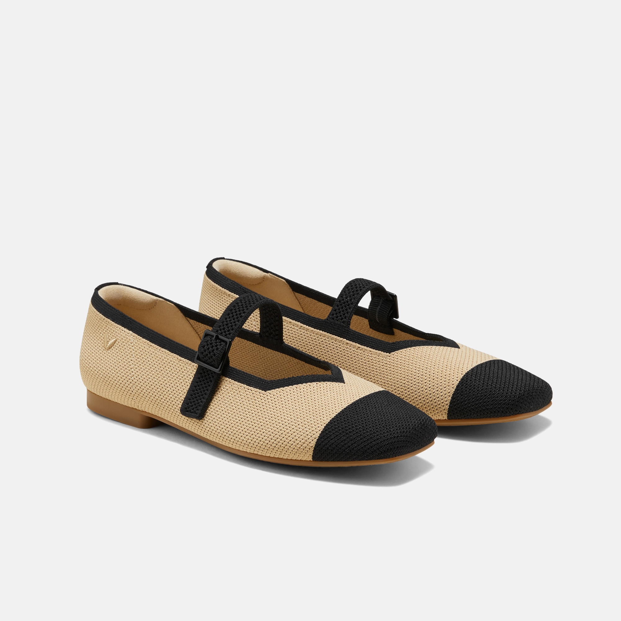 Square-Toe Mary Janes (Margot Mary Jane) - Nude Peach & Black